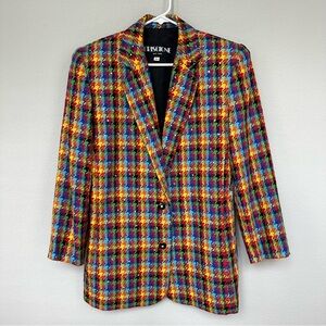 Vintage Criscione Multicolor Houndstooth Blazer with Rhinestones PL